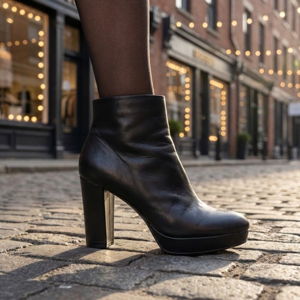 NWT X2B Black Platform Ankle Booties | 4" Block Heel 1.25" Platform | Chic & Com
